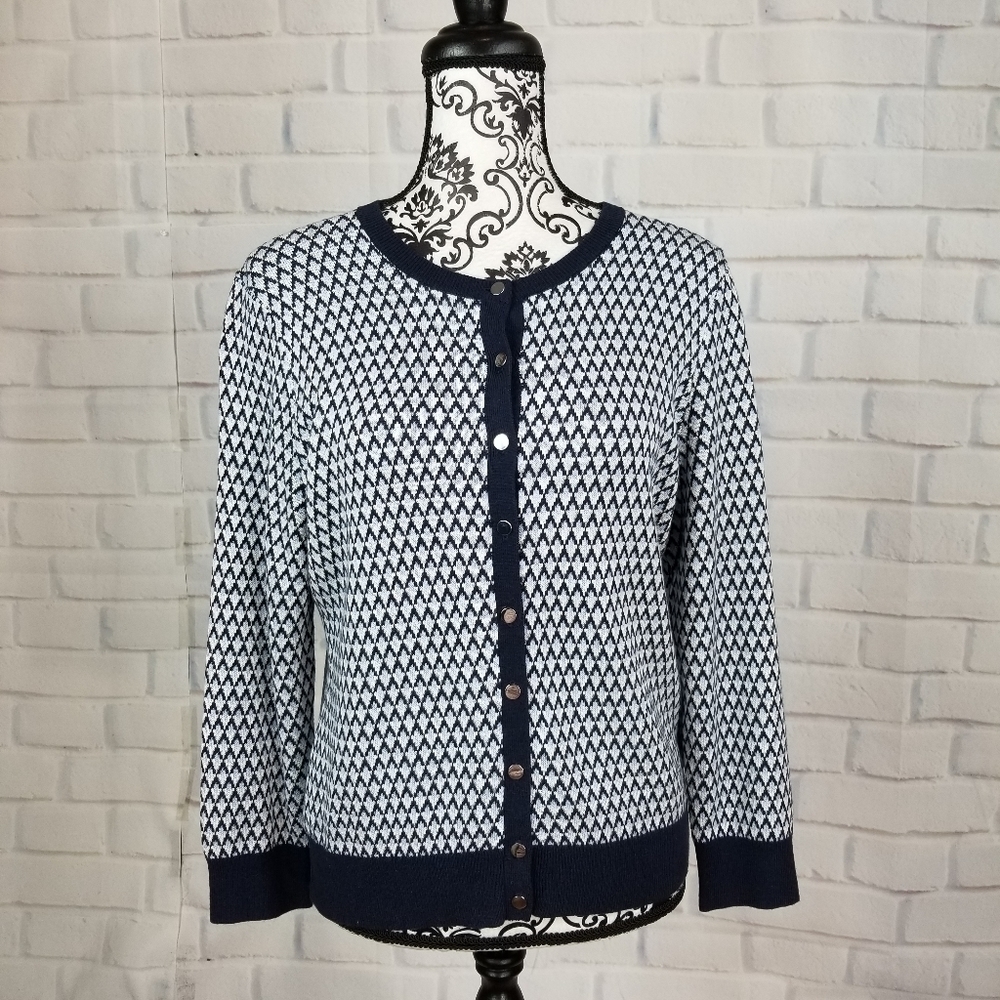 Banana Republic button front geo print sweater